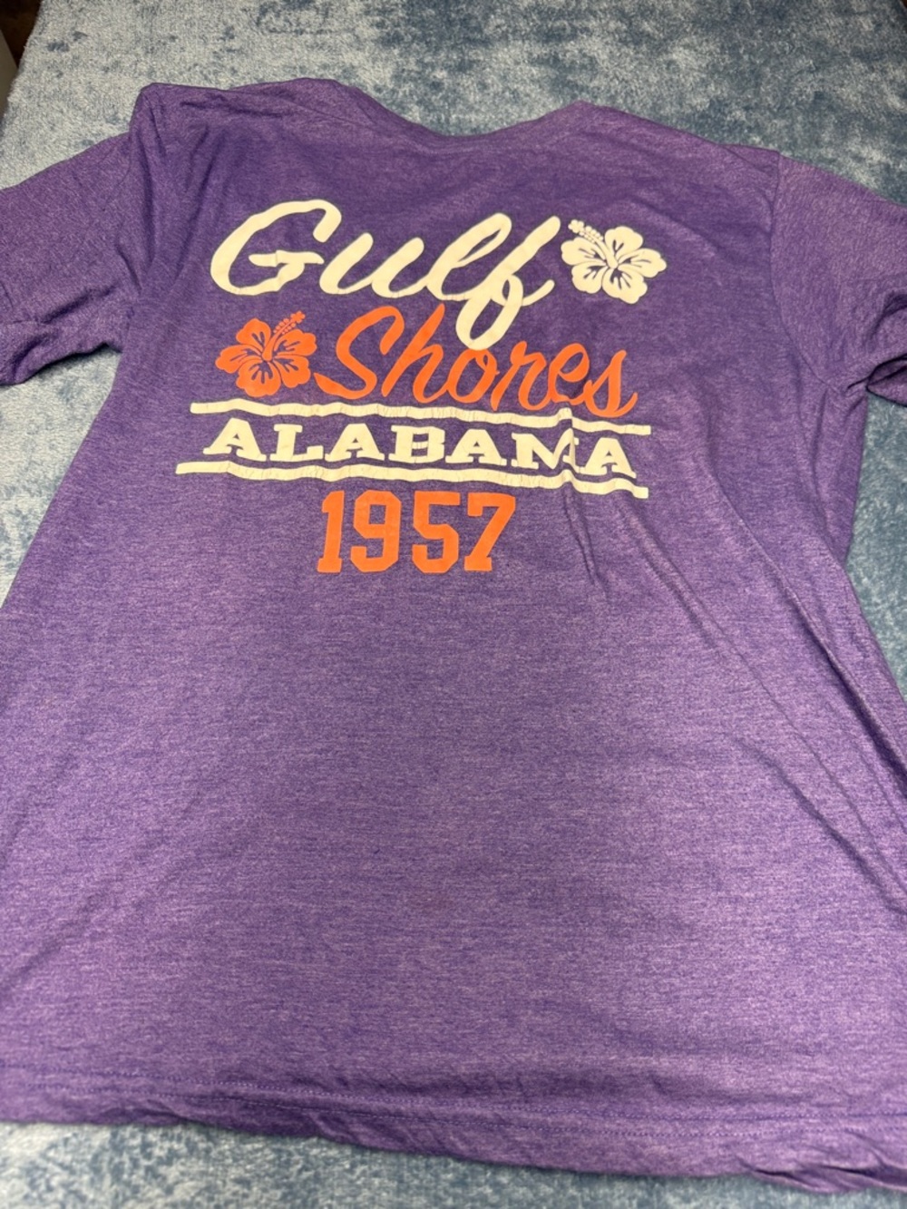 surf style Purple Tee with Orange & Cream Gulf Shores Alabama Graphic